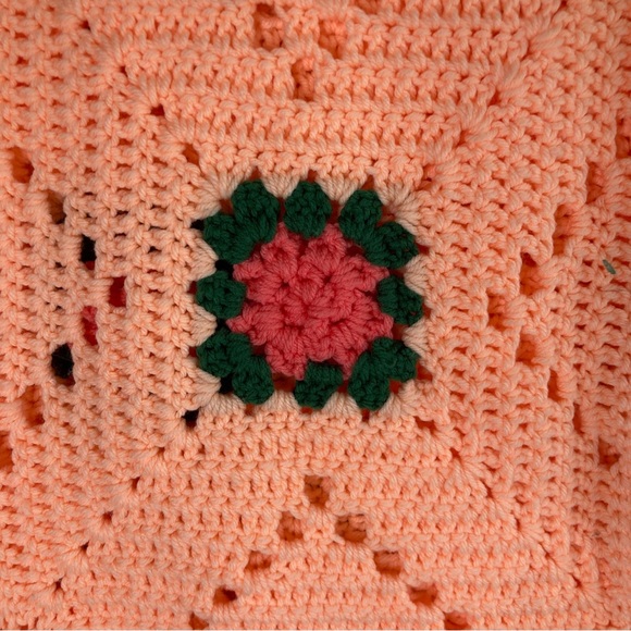 Bright cheerful vintage afghan crochet throw 49x 72 - Picture 3 of 5